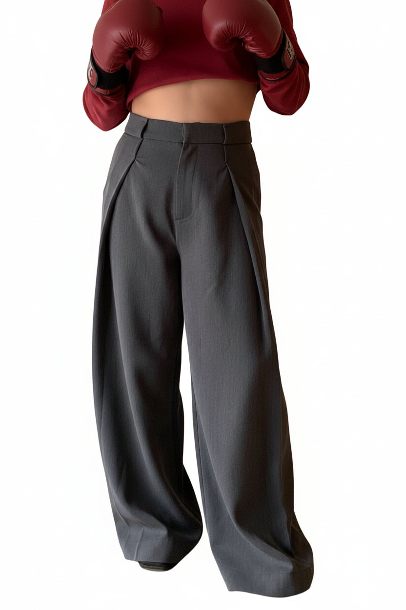 Pantalones Anchos Oversize Gris - Talla 42