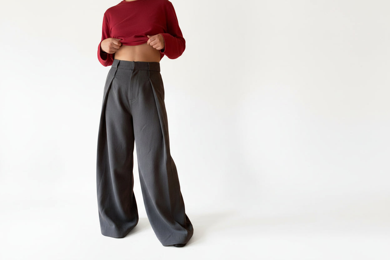 Pantalones Anchos Oversize Gris - Talla 42