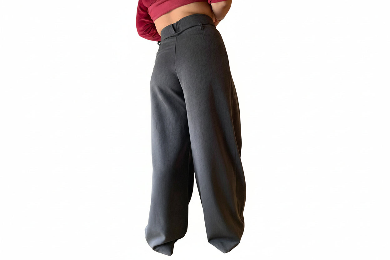 Pantalones Anchos Oversize Gris - Talla 42